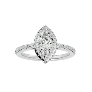 marquise cut pave-set halo diamond engagement ring with 18k rose gold metal and round shape diamond