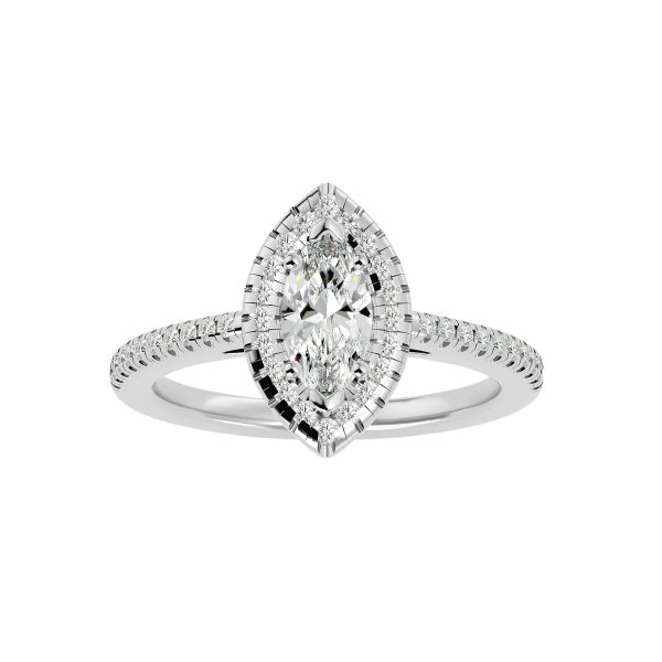 Marquise Cut Pave-Set Halo Diamond Engagement Ring