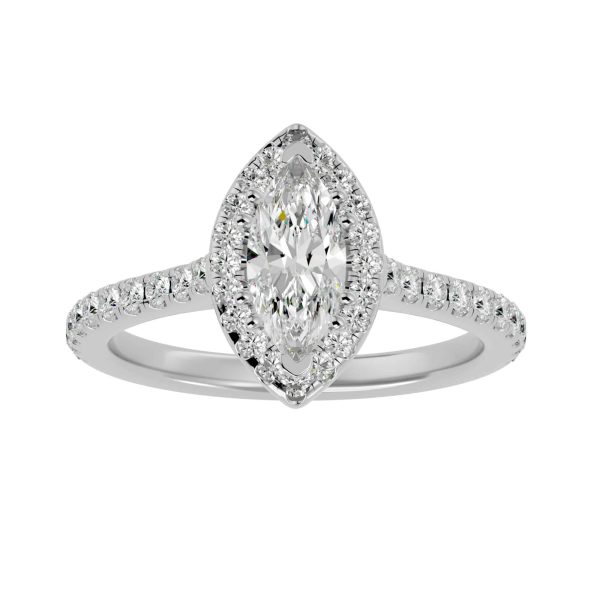 Marquise Cut Bezel Pave-Set Halo Diamond Engagement Ring