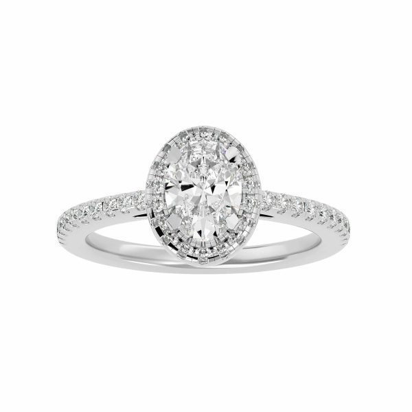 Oval Cut Pave-Set Halo Diamond Engagement Ring