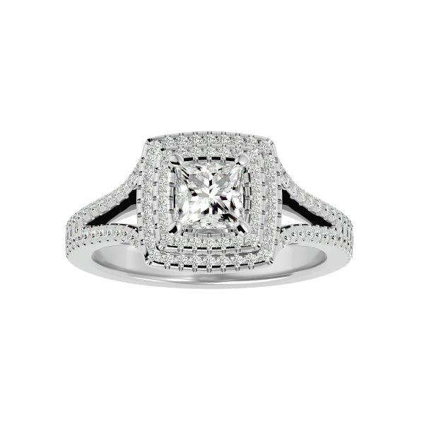 Princess Cut Double Halo Split-Shank Pave-Set Diamond Engagement Ring