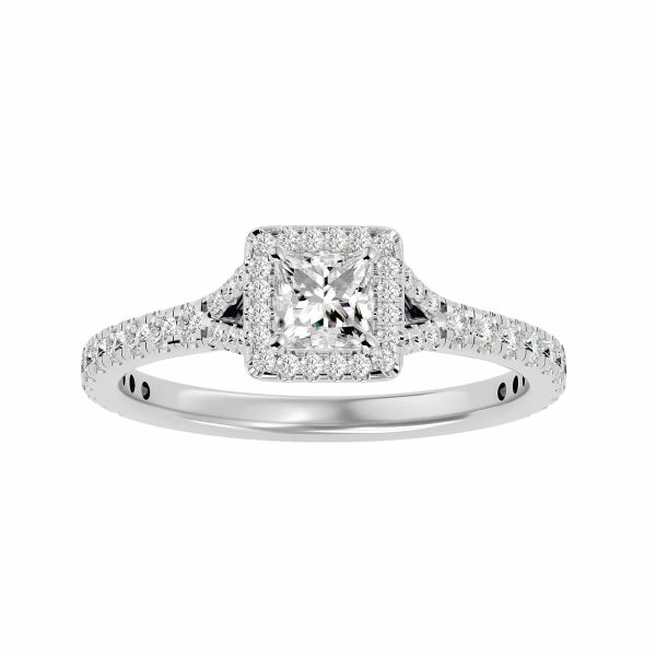 Princess Cut Cathedral Split Shank Pave-Set Halo Diamond Engagement Ring