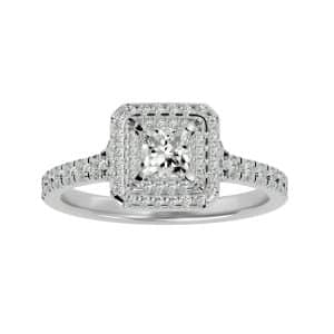 princess cut double halo cathedral pave-set diamond engagement ring with platinum 950 metal and princess shape diamond