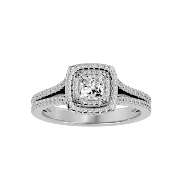 Princess Cut Double Halo Split Shank Hidden MicroPave-Set Diamond Engagement Ring