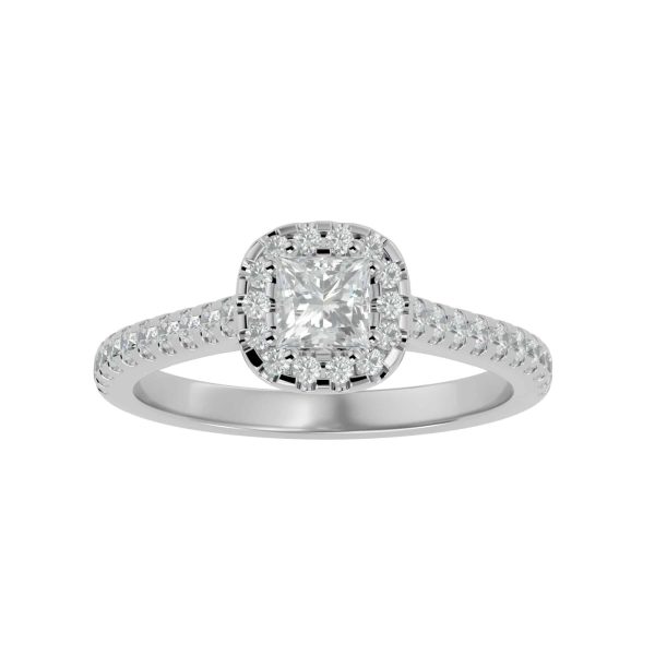 Princess Cut Diamond Claws Pave-Set Halo Engagement Ring