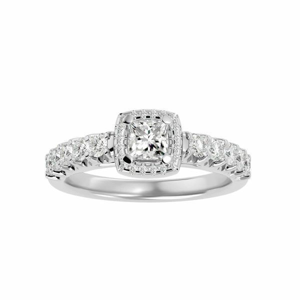 Princess Cut Scallop Set Halo Diamond Engagement Ring