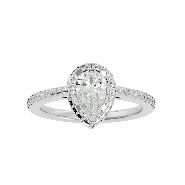 Pear Cut Pave-Set Halo Diamond Engagement Ring