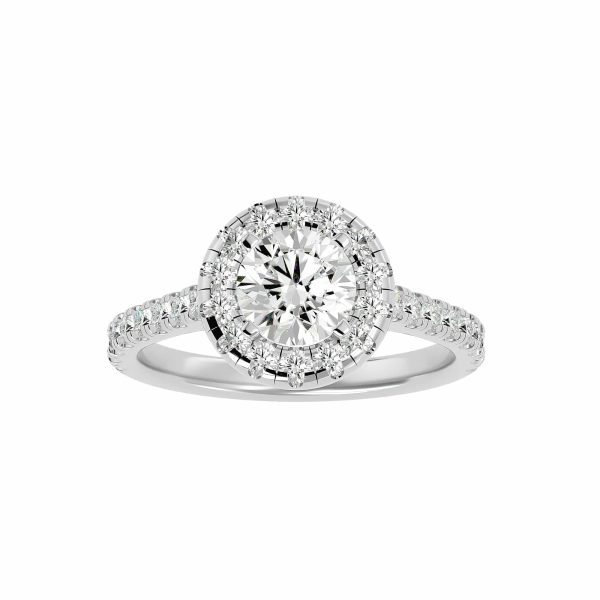 Round Cut Pave-Set Cathedral Floating Halo Diamond Engagement Ring