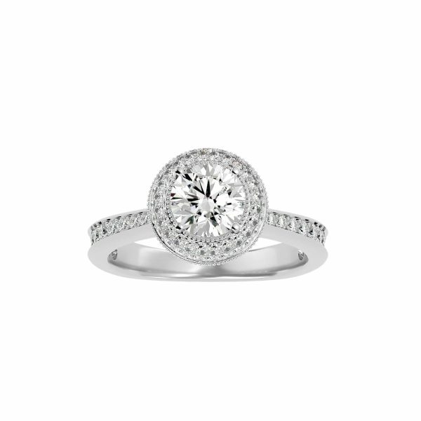 Josephine Round Cut Milgrain Flare Pinpointed-Set Halo Diamond Engagement Ring