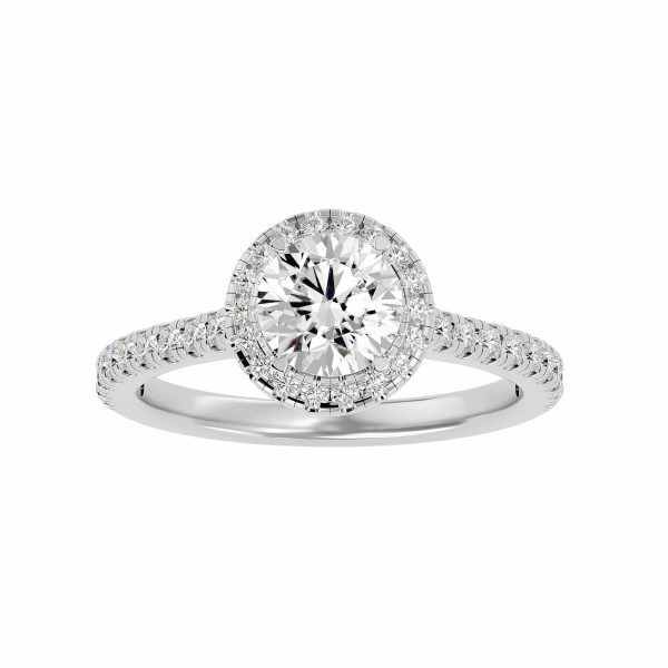 Round Cut Loop Halo Pave-Set Cathedral Diamond Engagement Ring