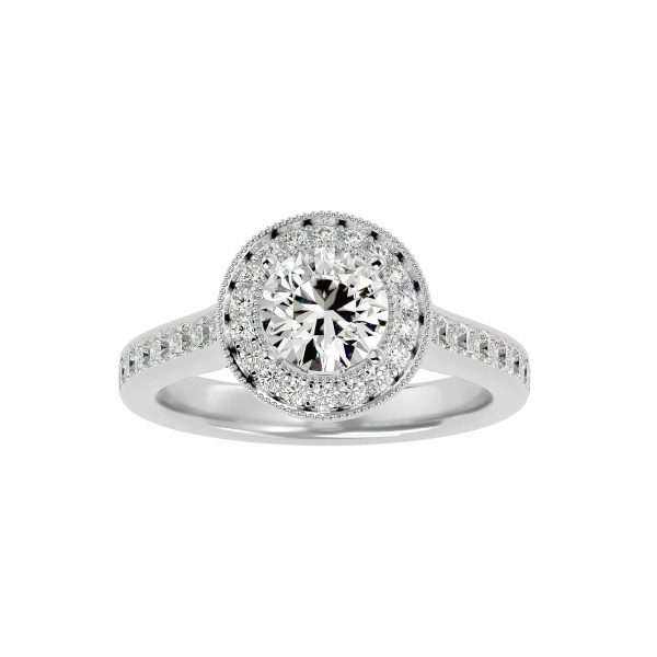 Round Cut Milgrain Halo Princess Channel Set Diamond Engagement Ring