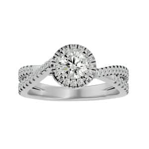 round cut twisted halo hidden micropave-set diamond engagement ring with platinum 950 metal and round shape diamond