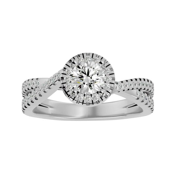 Round Cut Twisted Halo Hidden MicroPave-Set Diamond Engagement Ring