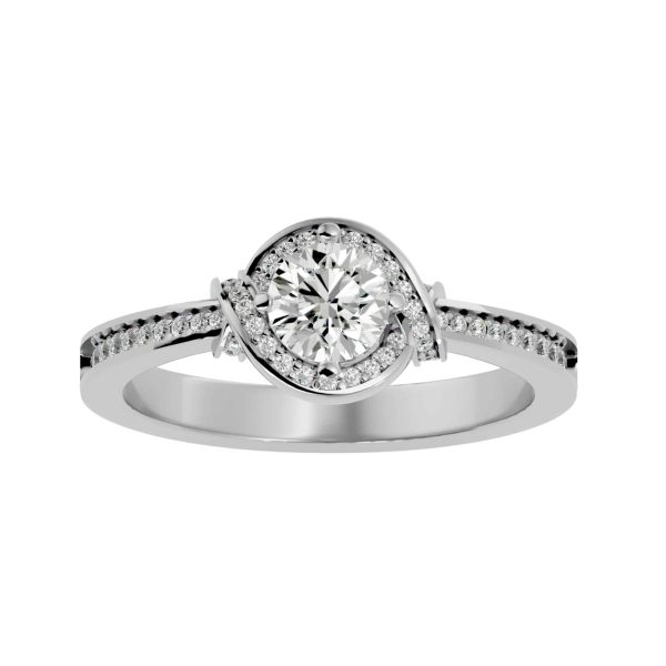 Round Cut Knot Halo Tapered Pinpointed-Set Diamond Engagement Ring