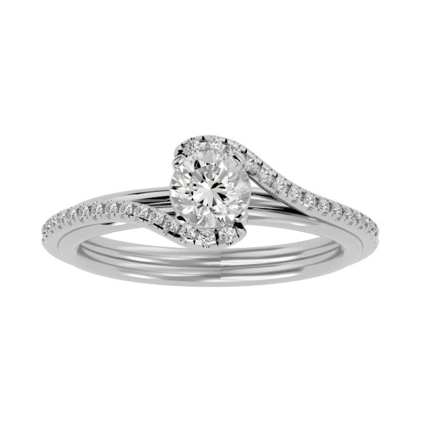 Round Cut Stacked Twirl Halo Pave-Set Diamond Engagement Ring