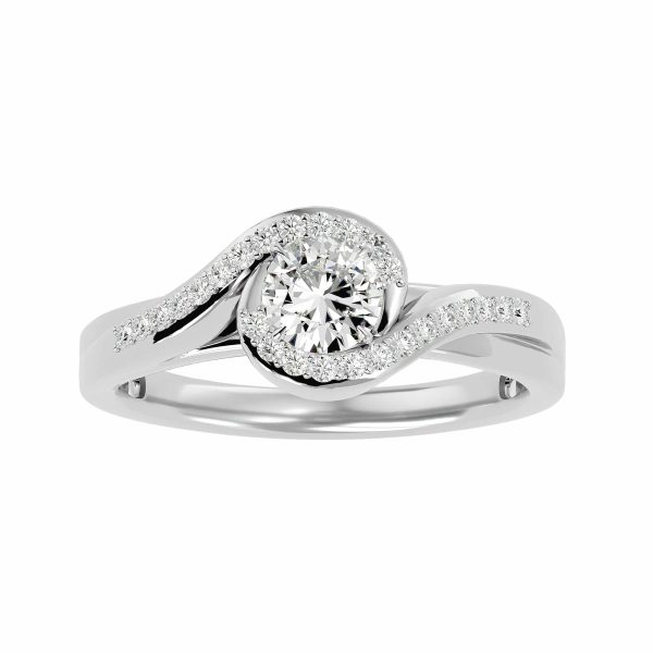Round Cut Twisted Halo Shared-Claws Diamond Engagement Ring