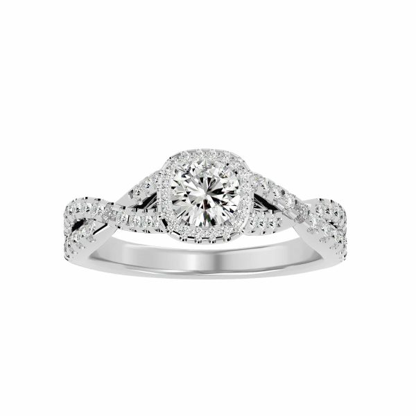 Josephine Round Cut Hidden Crossed Band Halo Pave-Set Diamond Engagement Ring