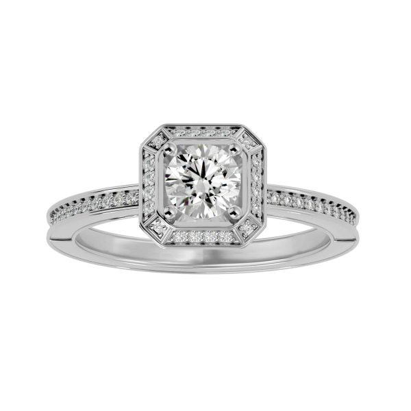 Round Cut Bar Edge Invisible Halo Pinpointed-Set Diamond Engagement Ring