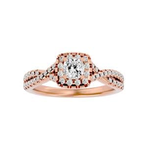 josephine crossed band halo diamond engagement ring with 18k rose gold metal and cushion shape diamond