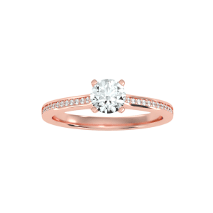 round cut hidden cathedral channel-set diamond engagement ring with 18k rose gold metal and round shape diamond