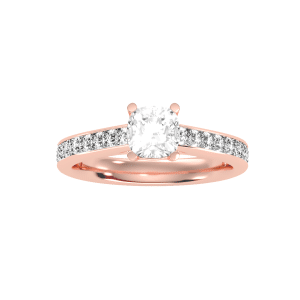 cushion cut cathedral channel-set diamond engagement ring with 18k rose gold metal and cushion shape diamond