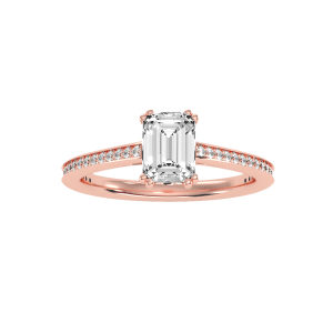 rx petite double claws channel cathedral pinpointed-set diamond engagement ring with 18k rose gold metal and emerald shape diamond