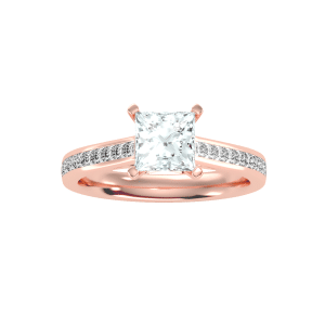 princess cut 4 claws cathedral channel-set diamond solitaire engagement ring with 18k rose gold metal and princess shape diamond