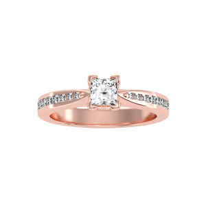 princess cut tapered channel-set diamond solitaire engagement ring with 18k rose gold metal and princess shape diamond