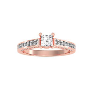 princess cut all side hidden micropave-set diamond solitaire engagement ring with 18k rose gold metal and princess shape diamond
