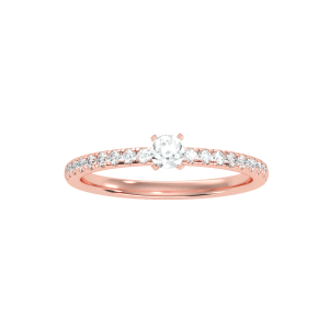 round cut pave-set diamond solitaire engagement ring with 18k rose gold metal and round shape diamond
