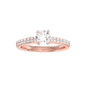 round cut cathedral 4 claws pave-set solitaire engagement ring with 18k rose gold metal and round shape diamond