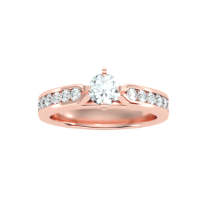 round cut channel-set diamond tapered solitaire engagement ring with 18k rose gold metal and round shape diamond