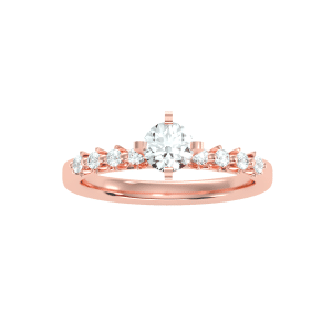 round cut flower pave set diamond solitaire engagement ring with 18k rose gold metal and round shape diamond