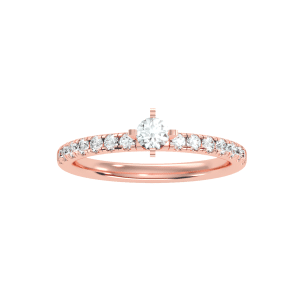 round cut 4 claws pave-set diamond classic solitaire engagement ring with 18k rose gold metal and round shape diamond