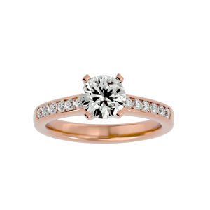 round cut classic 4 claws channel-set diamond solitaire engagement ring with 18k rose gold metal and round shape diamond