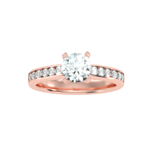 round cut 4 claws channel-set solitaire diamond engagement ring with 18k rose gold metal and round shape diamond