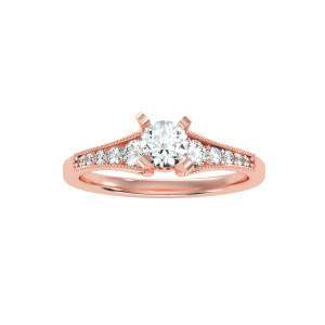 round cut flare milgrain pinpointed-set solitaire diamond engagement ring with 18k rose gold metal and round shape diamond