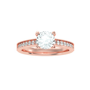 round cut 4 claws milgrain pinpointed-set solitaire diamond engagement ring with 18k rose gold metal and round shape diamond
