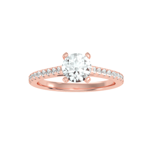 round cut high shoulder pave-set solitaire diamond engagement ring with 18k rose gold metal and round shape diamond