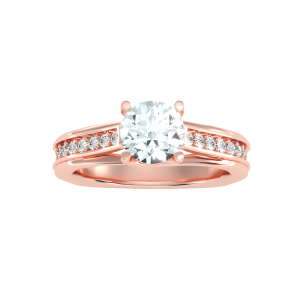 round cut cross claws flat base channel-set solitaire diamond engagement ring with 18k rose gold metal and round shape diamond
