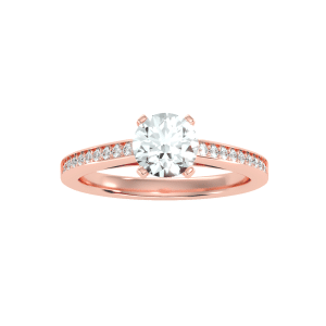 round cut high shoulder hidden pinpointed solitaire diamond engagement ring with 18k rose gold metal and round shape diamond