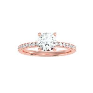 round cut petite hidden bezel pave-set solitaire diamond engagement ring with 18k rose gold metal and round shape diamond
