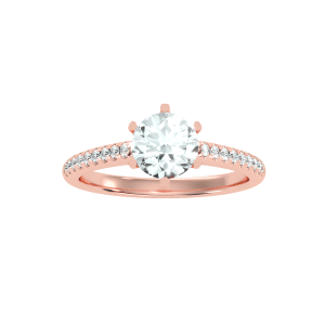 round cut 6 claws high shoulder pave-set solitaire diamond engagement ring with 18k rose gold metal and round shape diamond