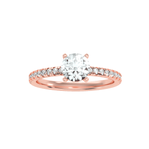 round cut classic 4 claws hidden bezel pave-set solitaire diamond engagement ring with 18k rose gold metal and round shape diamond