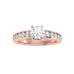 round cut flare cross claws channel-set solitaire diamond engagement ring with 18k rose gold metal and round shape diamond