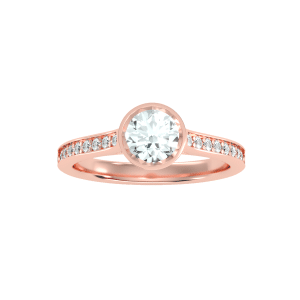 round cut bezel set pinpointed-set solitaire diamond engagement ring with 18k rose gold metal and round shape diamond