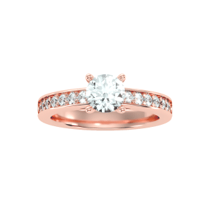 round cut hidden bezel 4 claws pinpointed-set solitaire diamond engagement ring with 18k rose gold metal and round shape diamond