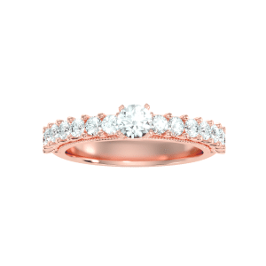round cut milgrain scallop-set solitaire diamond engagement ring with 18k rose gold metal and round shape diamond