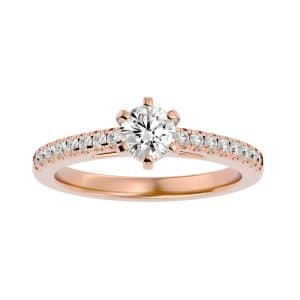 round cut classic 6 claws pave-set diamond engagement ring with 18k rose gold metal and round shape diamond