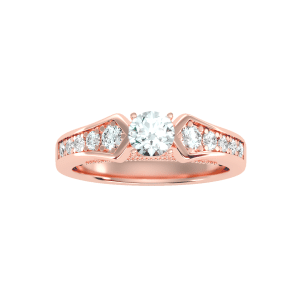 round cut milgrain bridge flare pinpoint-set diamond engagement ring with 18k rose gold metal and round shape diamond